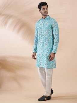 THE KURTA COMPANY - Blue Silk Blend Printed Kurta