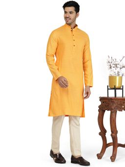 THE KURTA COMPANY - Mens Amber Yellow Cotton Poly Blend Comfort Fit Kurta