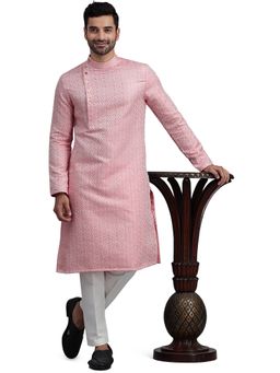 THE KURTA COMPANY - Mens Pink & White Jacquard Sangeet Kurta