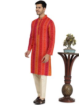 THE KURTA COMPANY - Mens Pink & Orange Printed Kurta
