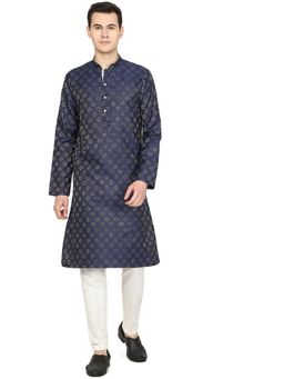 THE KURTA COMPANY - Mens Navy Blue Printed Silk Blend Kurta