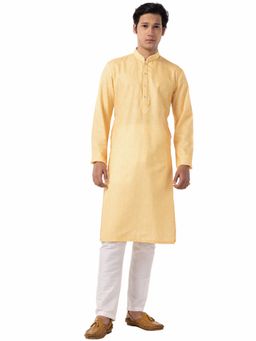 THE KURTA COMPANY - Mens Cotton Blend Banana Yellow Ethnic Kurta