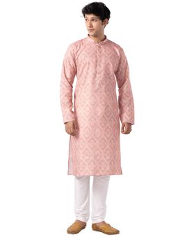 THE KURTA COMPANY - Mens Pink Cotton Blend Printed Ethnic Kurta