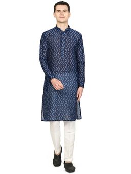 THE KURTA COMPANY - Mens Printed Indigo Blue Silk Blend Kurta