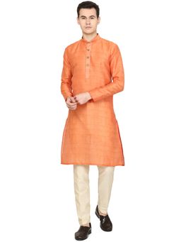 THE KURTA COMPANY - Mens Printed Orange Silk Blend Kurta