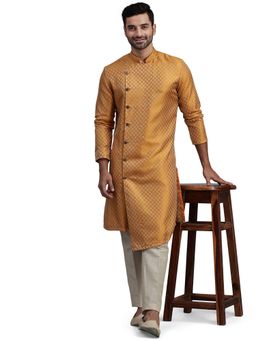 THE KURTA COMPANY - Mens Gold Yellow Jacquard Regular Fit Kurta