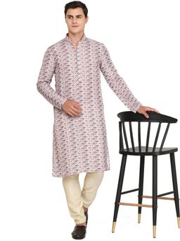 THE KURTA COMPANY - Mens Printed Multi Light Peach Cotton Blend Kurta