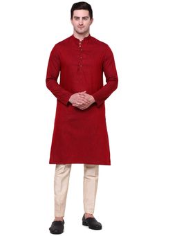 THE KURTA COMPANY - Mens Cotton Blend Garnet Maroon Solid Kurta