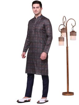 THE KURTA COMPANY - Mens Grey & Brown Printed Kurta