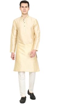 THE KURTA COMPANY - Mens Solid Golden Beige Silk Blend Kurta
