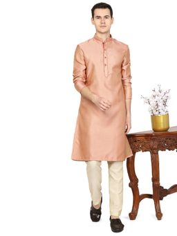 THE KURTA COMPANY - Mens Self Design Dusty Peach Silk Blend Kurta