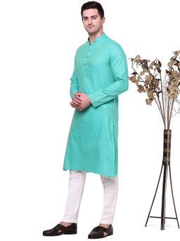 THE KURTA COMPANY - Mens Cotton Blend Mint Green Solid Kurta
