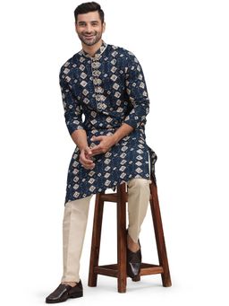 THE KURTA COMPANY - Mens Space Blue Printed Cotton Blend Regular Fit Kurta