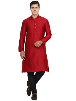 THE KURTA COMPANY - Mens Maroon Silk Blend Kurta