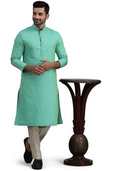 THE KURTA COMPANY - Mens Mint Green Cotton Blend Solid Regular Fit Kurta