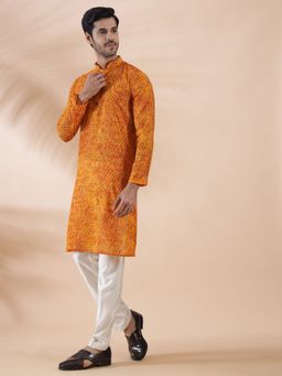 THE KURTA COMPANY - Mustard Printed Full Sleeve Cotton Blend Kurta For Men