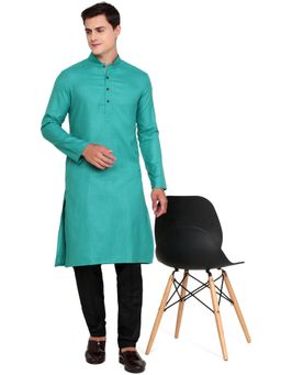 THE KURTA COMPANY - Mens Solid Green Cotton Blend Kurta