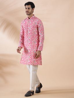 THE KURTA COMPANY - Pink Printed Silk Blend Mens Kurta
