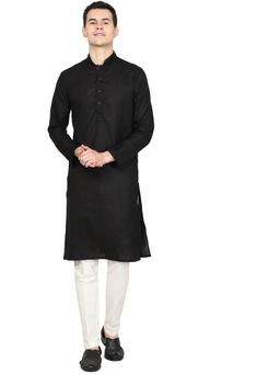 THE KURTA COMPANY - Mens Solid Black Cotton Blend Kurta