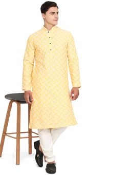 THE KURTA COMPANY - Mens Printed Yellow Silk Blend Kurta