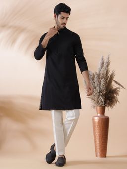 THE KURTA COMPANY - Black Silk Blend Stretch Regular Fit Kurta