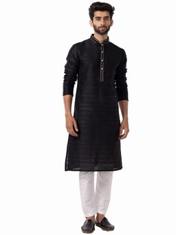 THE KURTA COMPANY - Mens Charcoal Black Cotton Poly Blend Comfort Fit Kurta