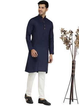 THE KURTA COMPANY - Mens Navy Blue Solid Kurta