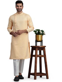 THE KURTA COMPANY - Mens Sorbat Yellow Jacquard Regular Fit Self Design Kurta