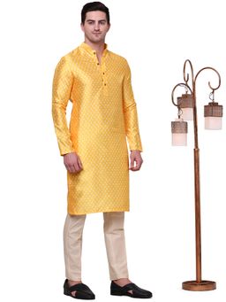 THE KURTA COMPANY - Mens Cotton Blend Yellow Printed Kurta