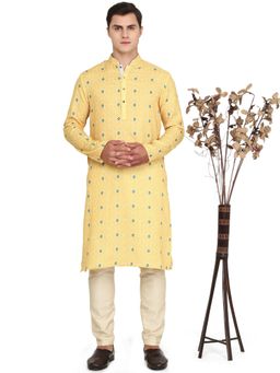 THE KURTA COMPANY - Mens Printed Yellow Cotton Blend Kurta