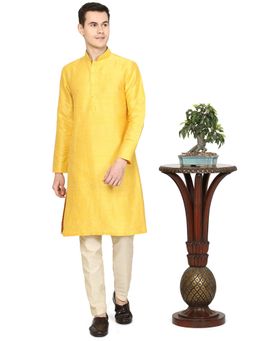 THE KURTA COMPANY - Mens Solid Sunny Yellow Silk Blend Kurta