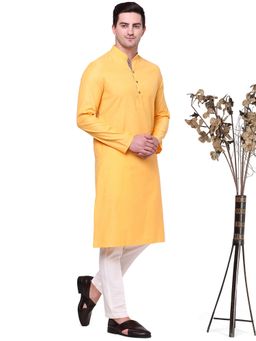 THE KURTA COMPANY - Mens Cotton Blend Dark Yellow Solid Kurta
