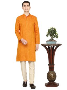 THE KURTA COMPANY - Mens Mustard Yellow Silk Blend Kurta