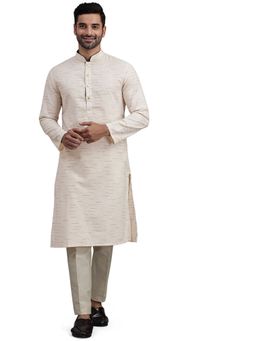 THE KURTA COMPANY - Mens Off White Blended Self Design Kurta