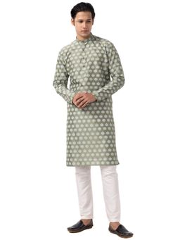 THE KURTA COMPANY - Mens Green Cotton Silk Blend Comfort Fit Printed Kurta
