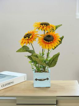 UMAI - Artificial Plants Yellow Sunflower | Wooden Pot