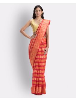 Angoshobha - Woven Self Design Tant Pure Cotton Saree -Red