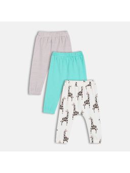 MINI KLUB - Knit Giraffe - Stripes Print Knit Joggers - White,Blue & Grey (Pack of 3)