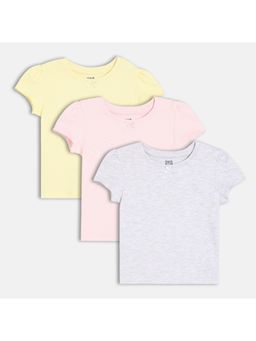 MINI KLUB - Knit Cap Sleeve Solid Knit Tops - Pink, Yellow & Grey (Pack of 3)