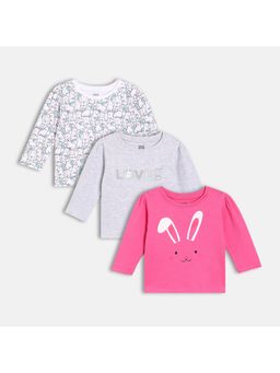 MINI KLUB - Knit Cap Sleeve Rabbit Print Knit Tops - White, Pink & Grey (Pack of 3)