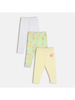 MINI KLUB - Knit Fruit - Print Leggings - Green, White & Yellow (Pack of 3)
