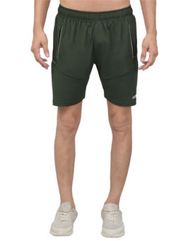 Cantabil - Men Olive Green Solid Stretchable Activewear Shorts