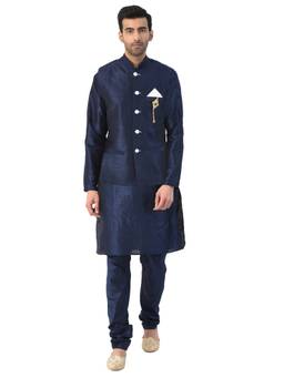 SG LEMAN - Navy Jacket with Kurta for Men (Set of 3)
