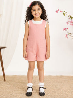 Miyo - Girls Solid Sleeveless Casual Pocket Detail Jumpsuit-Pink