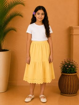 Miyo - Girls Tiered Flared Stylish Everyday Midi Skirt-Yellow