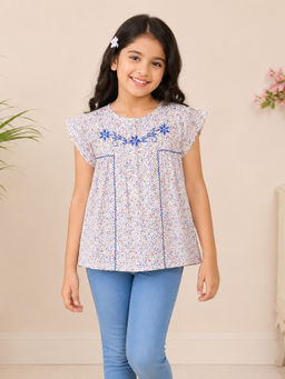 Miyo - Girls Floral Embroidered Printed Top