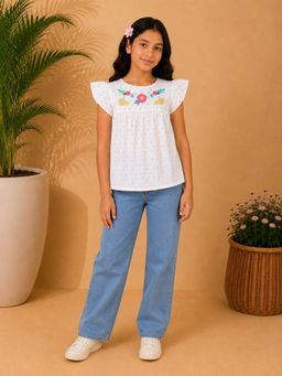 Miyo - Girls Floral Embroidered Casual Top