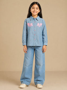Miyo - Girls Floral Embroidered Casual Shirt