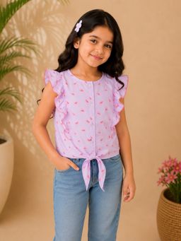 Miyo - Girls Printed Ruffle Sleeve Top