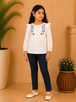 Miyo - Girls Floral Embroidered Dobby Top